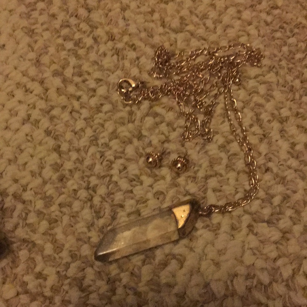 Quartz crystal Necklace with gold studs